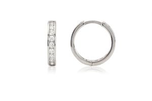 Ezüst fülbevaló bepattintós karika fehér köves 15mm - Ezüst gyűrű