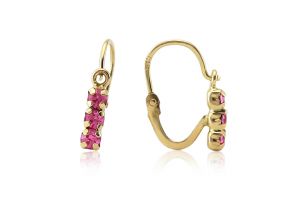 Arany gyermek fülbevaló elölkapcsos rózsaszín kővel - Ezüst nyaklánc