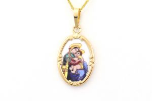Arany medál kézzel festett Szűz Mária - Ezüst nyaklánc