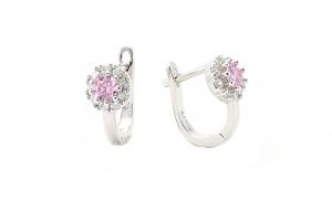 Ezüst baba fülbevaló franciakapcsos rózsaszín fehér kövekkel - Ezüst baba fülbevaló