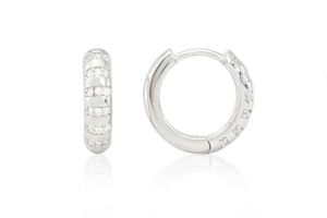 Ezüst fülbevaló bepattintós karika széles keresztben köves ródiumbevonatos - Ezüst fülbevaló