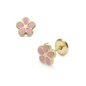 LISA arany gyermek fülbevaló csavaros rózsaszín szirmos virág JTAG-0313 - Ezüst fülbevaló